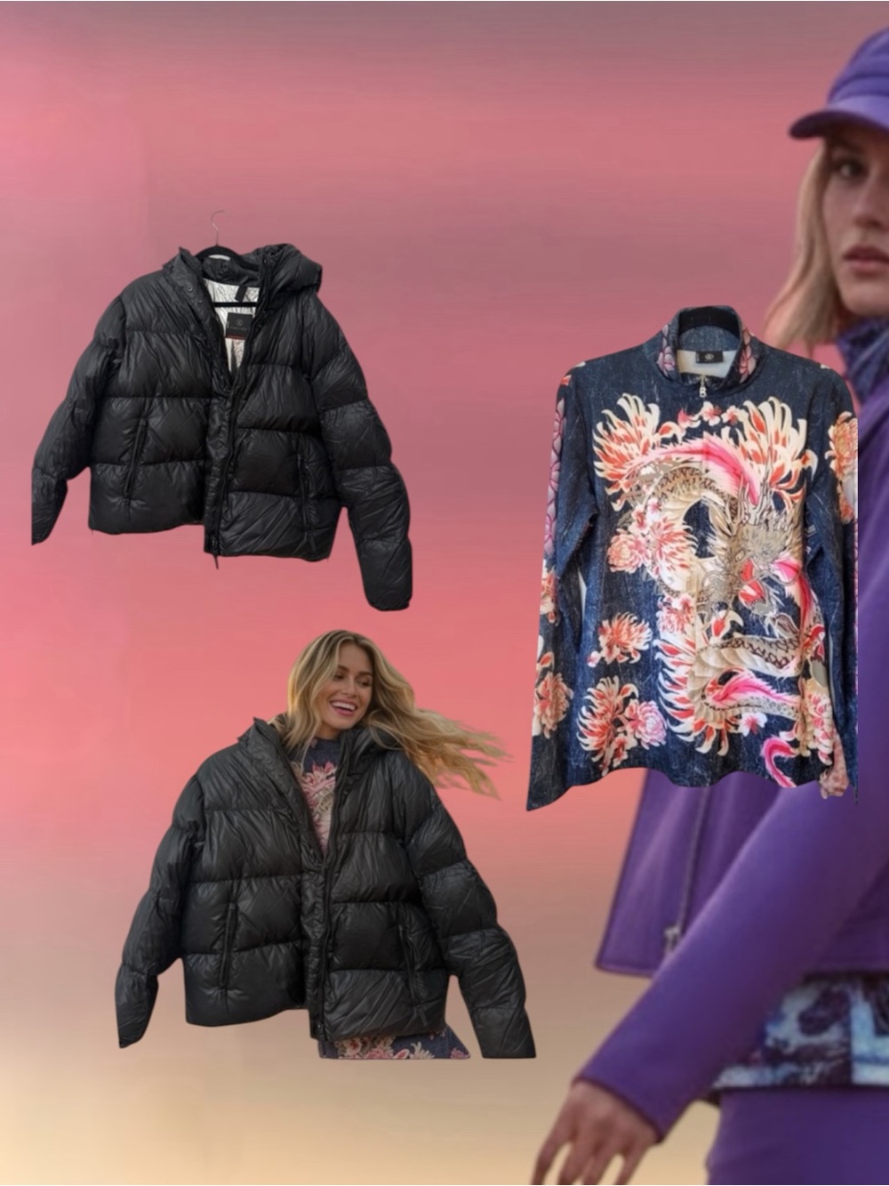 Bogner Black Quilted Hooded Puffer Jacket With Ski Top Base Layer